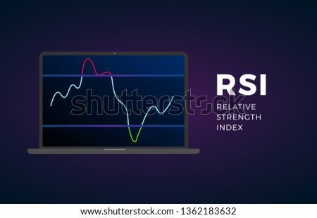 RSI indicator technical analysis. Vector stock and cryptocurrency exchange graph, forex analytics and trading market chart. RSI - Relative Strength Index illustration