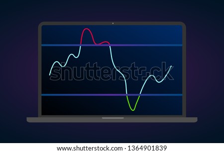 RSI indicator technical analysis. Vector stock and cryptocurrency exchange graph, forex analytics and trading market chart. Relative Strength Index (RSI) on laptop display screen