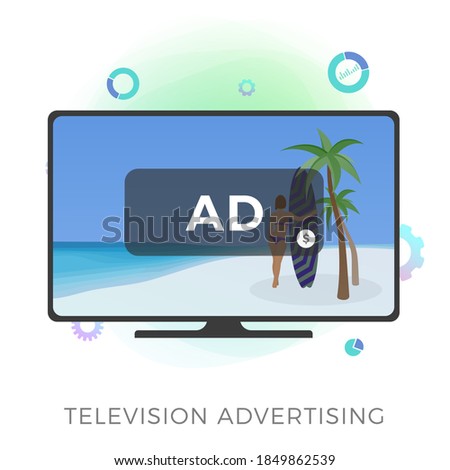 OTT marketing Television Advertising flat vector icon. Multimedia targeted tv marketing and addressable video broadcasting advertising concept. Isolated on white background vector illustration.