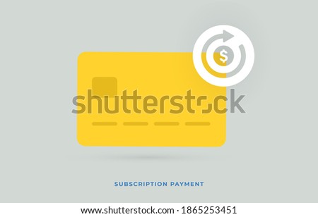 Subscription payment modern flat vector icon. Recurring payment icon with an arrow showing regularity of payments from the card. Monthly subscription basis fee concept with credit bank card