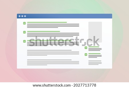 Contextual Advertising flat vector icon. Targeting Display online ads marketing on internet surfing. Business contextual advertising concept with browser window and ppc Ad highlighted in color