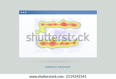 Heat map or website heatmap tool - data technique to visualize the most frequently viewed areas of the web site. Visitor behavior insights Heat map concept. Digital Marketing SEO strategy vector icon