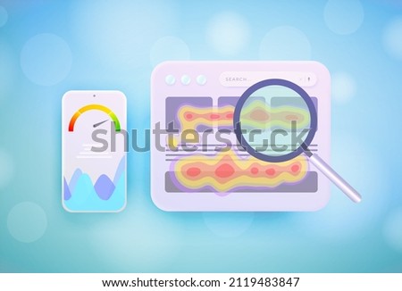 Heat map and page speed optimization website seo tool 3d concept. Website Heatmap Insights and Behavior Analytics Tools illustration. Digital Marketing heatmap SEO strategy vector illustration