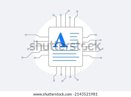 AI generated content marketing concept thin outline vector icon. AI driven content production. Artificial Intelligence and machine learning to help build relevant text - marketing automation