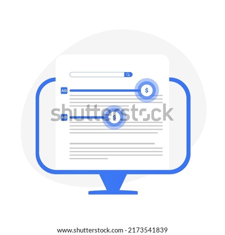 PPC - Pay per Click advertising concept strategy. PPC - method of charging for online internet context advertising, online banner ads. Search engine digital marketing vector illustration