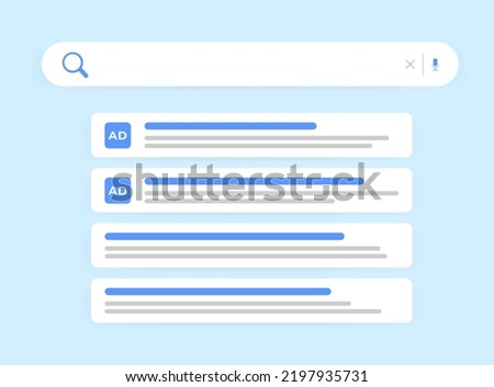 Contextual Advertising Digital Marketing concept. Display Ads Targeting business flat vector illustration. Search Engine Marketing, Contextual advertising highlighted in color among the search results