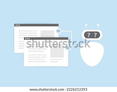 Duplicate SEO Content vector illustration concept. Search robot finds closely similar, same duplicate website pages content
