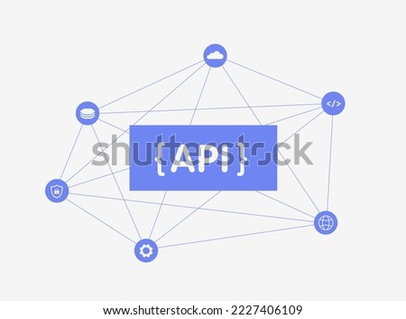 API - Application Programming Interface vector illustration. Cloud Api Gateway Architecture and integration - management tool that sits between a client and a collection of backend services