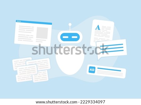 AI Writer and Content Generator. Artificial intelligence developing content for business, chatbots, websites, articles. AI driven digital marketing, social media advertising intelligence service