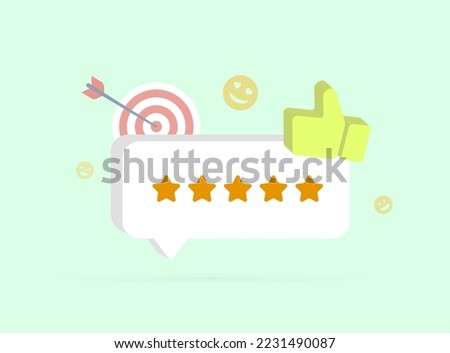 Customer experience or Customer Satisfaction concept with five star feedback rating, Satisfied consumer with positive review. 3d vector illustration