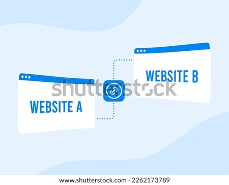 Backlinks concept - website links to another with anchor seo text link. Backlinks link building to improve positions in search engine ranking page. Digital marketing inbound website backlinks concept