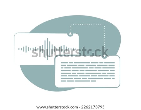 Speech to Text - automatic voice recognition concept. Convert voice to text illustration with process of converting spoken words to written text. Vector illustration on white background with icons