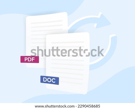 Convert PDF to doc word vector illustration. File pdf to doc converter software tools concept. Making pdf documents conversion and editing simple.