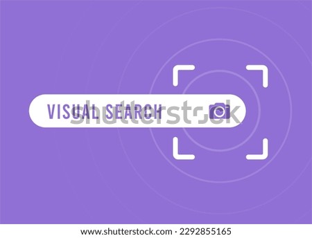 Visual search engine tool concept. Search by image as well as by text with visual search artificial intelligence technology tool. Search engine bar with a camera icon. Vector illustration