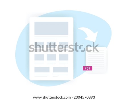 Save Website as PDF concept illustration. Convert html web page articles to pdf file. Vector illustration isolated on white background with icons