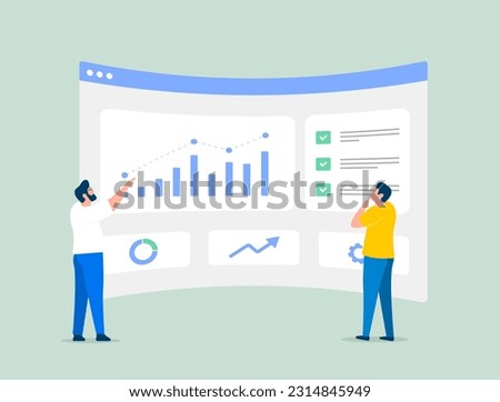 Drive digital marketing success with effective business strategies, campaigns and SEO. Male marketers analyze marketing dashboard with growing charts. Maximize profits with profitable investments