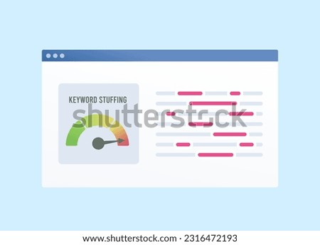Keyword stuffing - SEO Ranking Factor concept. Keyword spam checker service. Search Engine Optimization focused on keyword-based content. Vector isolated illustration on white background with icons