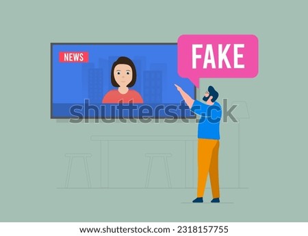 Fight fake news and misinformation. Man exposes false fake TV news, promoting truth. Vector illustration concept