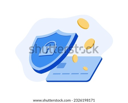 Experience secure mobile bank gateway payments with bank credit card. Protect online transactions concept with shield icon. E-commerce fraud vector illustration for online bank card gateway payment