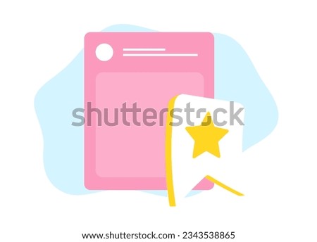 Social Bookmarking concept illustration. Bookmark favorite social media post vector icon. Add to favorites concept with social media content tab with star icon