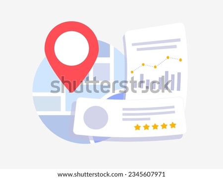 Local SEO Statistics and Trends for small businesses. Local searches analysis and ranking concept illustration. Compare proximity audit. Vector isolated illustration on white background with icons