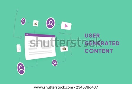 User generated content. UGC flat vector illustration isolated on green background