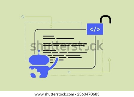 Open Source AI Tools and Artificial Intelligence Projects With Source Code. AI Software for Code Creation, Graphic Design and Communication. Vector isolated illustration on white background with icons