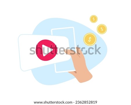Earning from Video Content concept. Monetizing short video content vlog for passive income. Online video business in social media. Vector illustration isolated on white background with icons