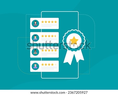 Trusted user reviews business concept. Customer satisfaction with verified user rating and real feedbacks and review. Vector illustration isolated on green background with icons