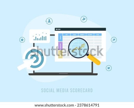 Social Media Scorecard - tool for evaluating social media performance. Scorecard includes key metrics such as follower growth, engagement, reach, KPI and conversion rates