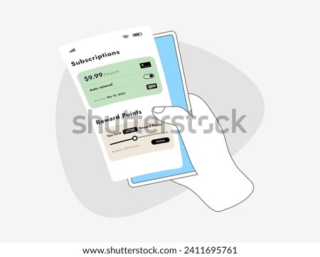 Subscription revenue model with Monthly Auto-Renewal payment mobile settings. Easy renewal, recurring mobile subscription management concept with calendar interface. Isolated Flat Vector icon