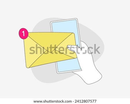 New message E-mail Notification concept. New pop up email push notification. Flat vector outline e-mail illustration isolated on white background with icons
