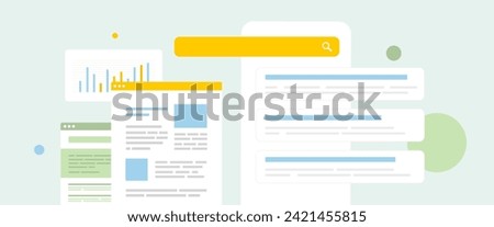 SEO, website ranking and digital marketing strategy. Boost website traffic through search engine optimization. Horizontal seo header, vector illustration with icons on white background