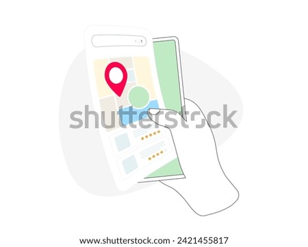 Enhance local ranking and online presence with Local SEO. Optimize for nearby customers and boost offline business. Vector illustration with hand holding phone and local ranking reviews on map
