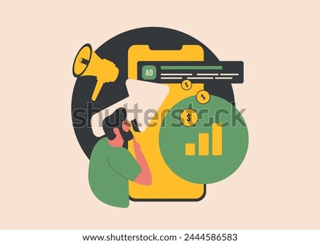 PPC campaign monitoring. Track and measure pay per click campaigns. Success PPC advertising monitoring tool. Digital marketing vector illustration with icons on white background