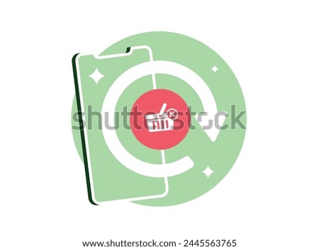 Abandoned Cart Recovery M-commerce business strategy. Abandoned checkout automation, effective shopping cart recovery. Vector illustration with icons on white background