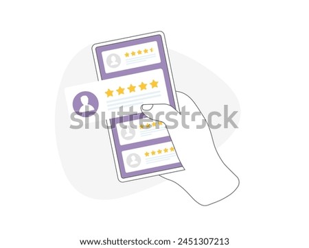 Enhance business growth with user reviews. Boost customer satisfaction through ratings and feedback. Make informed choices using trusted opinions on smartphone. Customer experience illustration