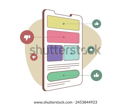 Preference Testing in UX Research concept. User preference research methods. Mobile app design usability testing, decision-making process. Outline vector illustration isolated on white