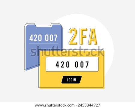 Two-Factor Authentication concept. 2FA security illustration, login verification methods, secure access, multi-factor authentication, digital security and 2fa protecting accounts