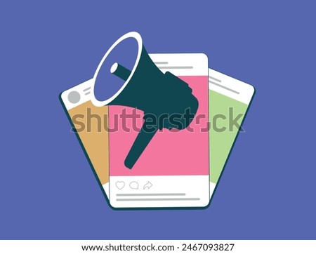 Manage Multiple Social Media Accounts concept. Multiple social media profiles for different product lines, interests or regional audiences. Flat vector illustration isolated on purple background