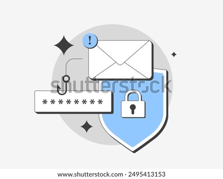 E-mail phishing attack concept. Digital online cyberattack with fraudulent scam emails that contain web links to malicious websites. Malware scam isolated on white background vector illustration