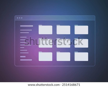 File manager with folders in modern design. Digital organization, file storage with folder icons, document management, cloud storage. User-friendly interface, data organization and easy navigation