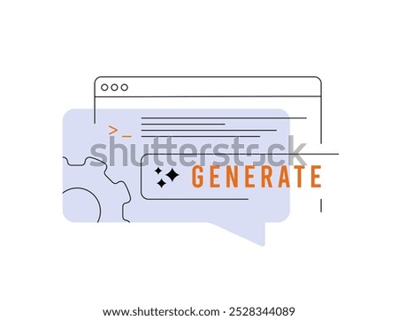 AI-generated information and effective prompts line illustration. Generate button and dialog box. AI content creation, SEO articles, code and marketing vector illustration