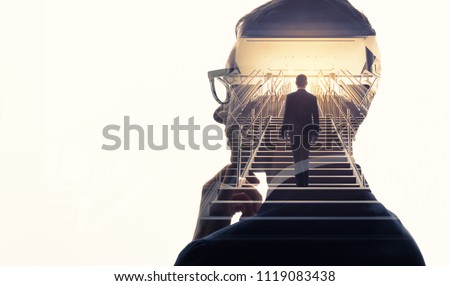 Double exposure of a businessman and stairs. Success of business concept. ストックフォト © 