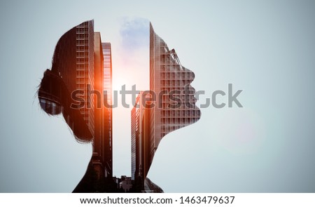 Image, Stock Photo Double image of a woman wearing a KN-95 mask