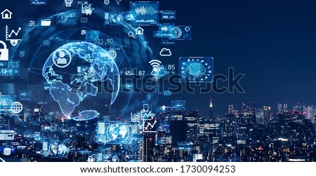 Smart city and communication network concept. 5G. IoT (Internet of Things). Telecommunication. 商業照片 © 