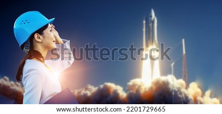 Similar – Image, Stock Photo Asian cosmonaut looking at camera in studio