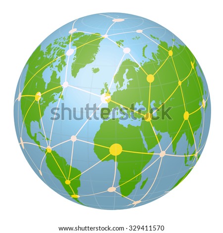 Pseudo Earth that contains the whole world map and Worldwide network, image illustration