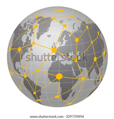Pseudo Earth that contains the whole world map and Worldwide network, image illustration