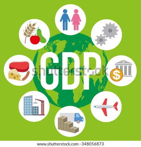 Gross Domestic Product (GDP), and various industry and service, image icon and illustration